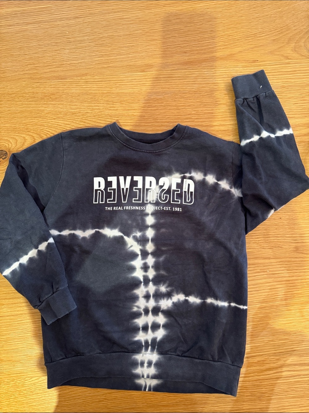 Designer Black & White Tie-Dye Long Sleeve Tee with REVERSED Logo